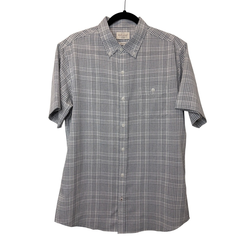Weatherproof Vintage Performance Mens Plaid Short Sleeve Button Down Grey M
